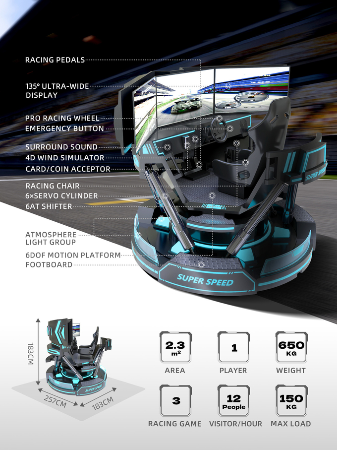 VR 3-Screen Auto Racing Virtual Reality Simulator 6-Dof Zwarte Auto Racing Game Machine 5d Auto rijden arcade For Mall 1