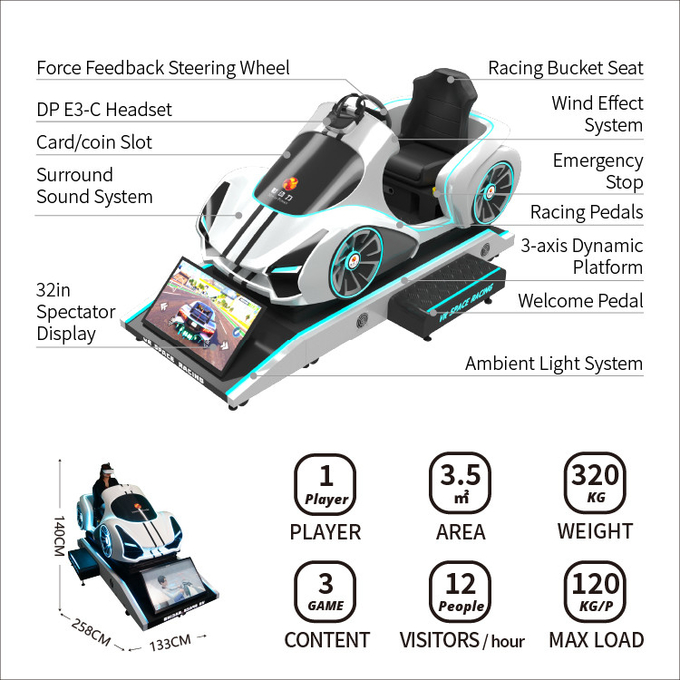 9d virtuele Werkelijkheidsauto het Drijven Simulatorcockpit met het Rennen van Vr van het Motieplatform Spelmachine 4