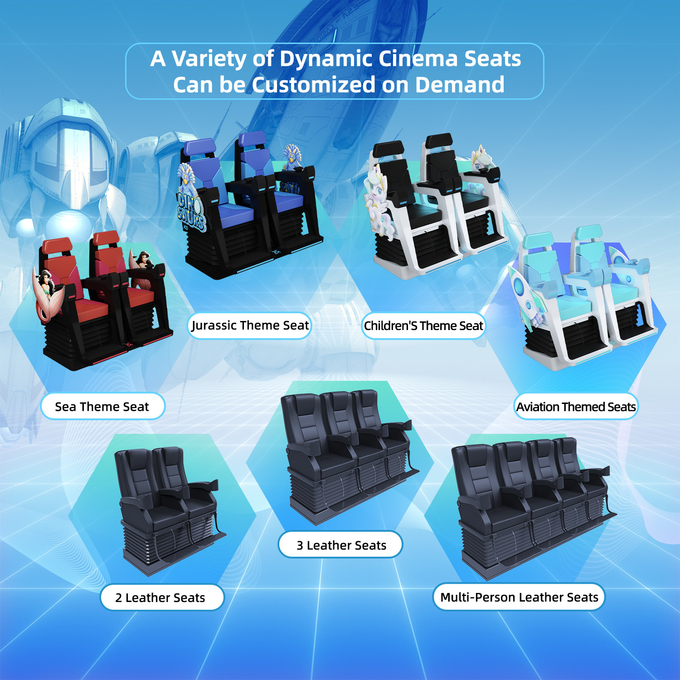 VR-filmsystemen Leveranciers Motion Cinema stoel apparatuur 4d 5d 7d 9d 6d Theater met meerdere zitplaatsen 5