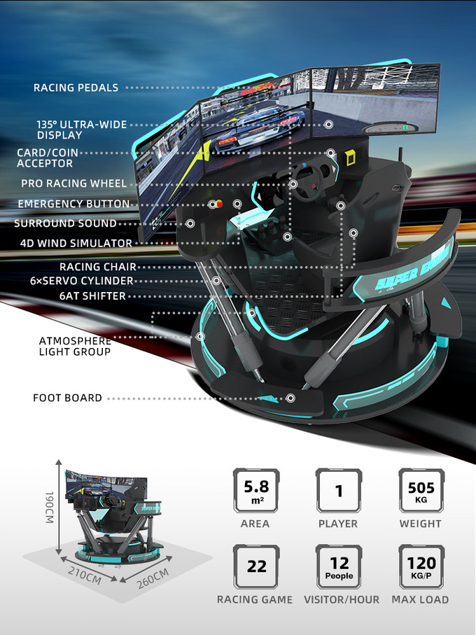 Auto Simulator 9d Vr 6 Dof Racing Simulator Virtual Reality Arcade Game Machine met 3 scherm 1