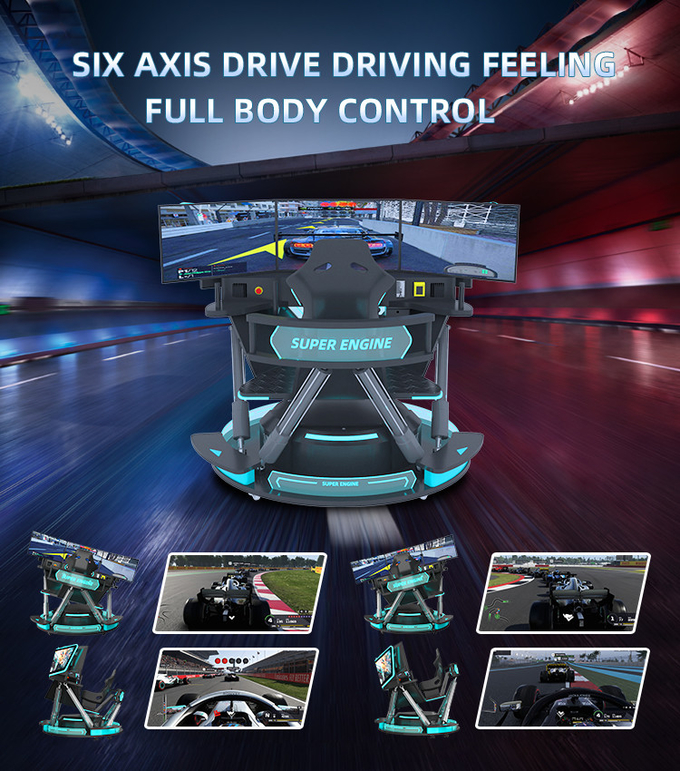 6dof Motion Hydraulische Racing Simulator Racing Car Arcade Game Machine Auto rijden Simulator Met 3 schermen 3