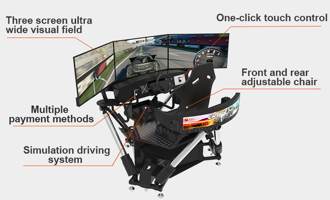 6 DOF-raceauto's Arcade Dynamic Motion Drive-apparatuur 3 scherm-rijsimulator 3