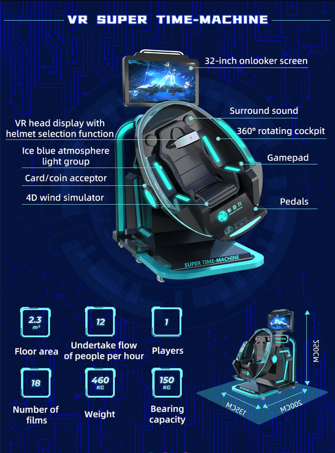 Van de de Werkelijkheidssimulator Commerciële 9D VR van de muntstukopdringer Virtuele van de het Time Machinevlieg Super het Spelmachine 4